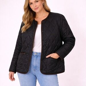 Quilted Black Utility Jacket Minimalist Diamond Stitch Corduroy Trim Large